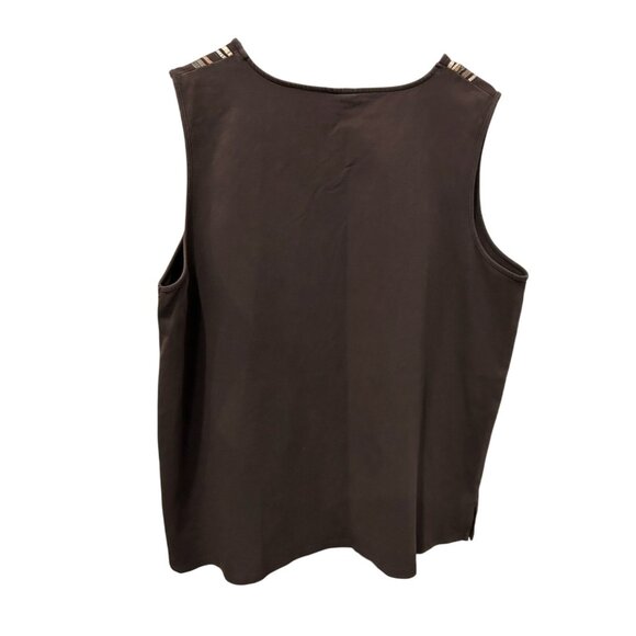 Liz & Me Platinum Collection Embroidered Brown Sleeveless Top 3X - Picture 2 of 8